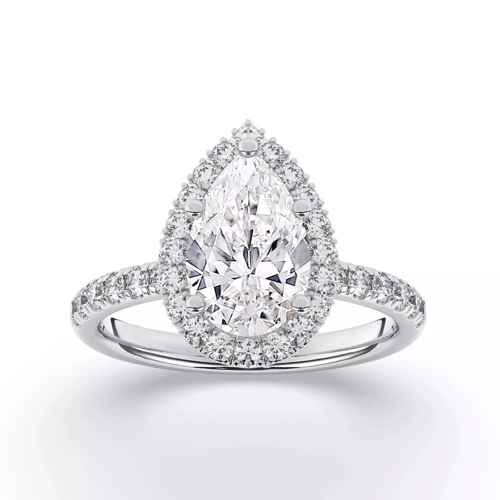 3.75 Carat Pear Cut Diamond Halo Engagement Ring in 14K White Gold - Future Jewelry