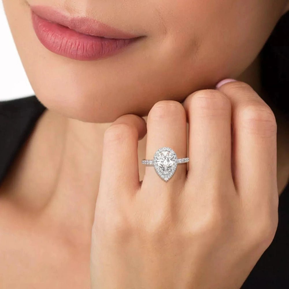 3.75 Carat Pear Cut Diamond Halo Engagement Ring in 14K White Gold - Future Jewelry