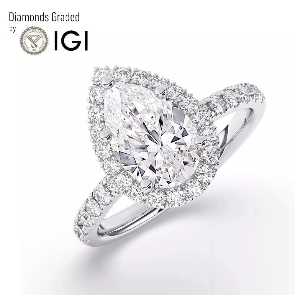 3.75 Carat Pear Cut Diamond Halo Engagement Ring in 14K White Gold - Future Jewelry