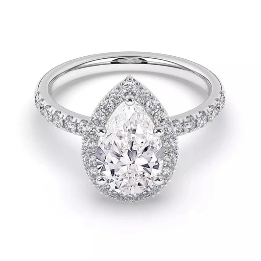 3.75 Carat Pear Cut Lab Grown Diamond Halo Engagement Ring in 14K White Gold - Future Jewelry