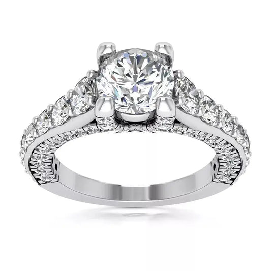 3.75 Carat Round Cut Lab Grown Diamond Halo Engagement Ring in 14K White Gold, Certified - Future Jewelry