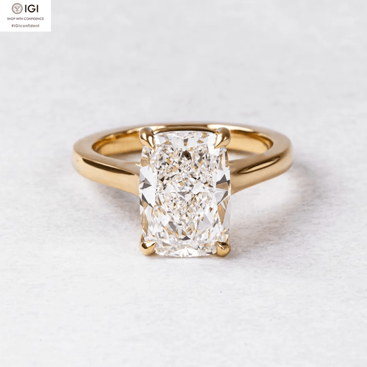 3.80 Carat Cushion Lab Grown Diamond Ring E VVS2 14K or 18K - Future Jewelry