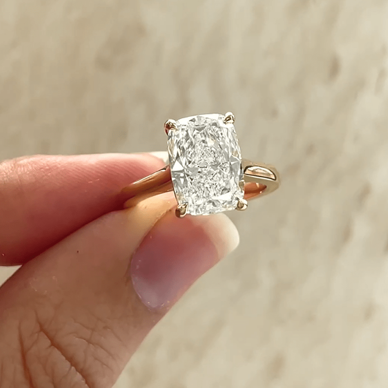 3.80 Carat Cushion Lab Grown Diamond Ring E VVS2 14K or 18K - Future Jewelry