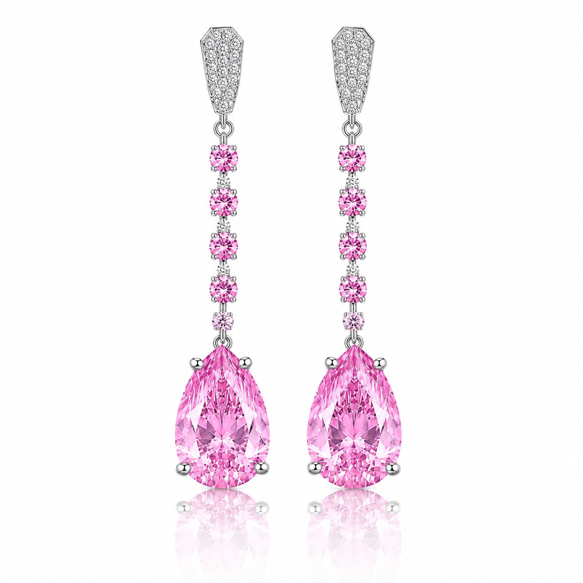 4.30 CTW Pear Lab Grown Diamond Drop Earrings | Fancy Pink & Green | 14K Gold | IGI Certified | VS1 F
