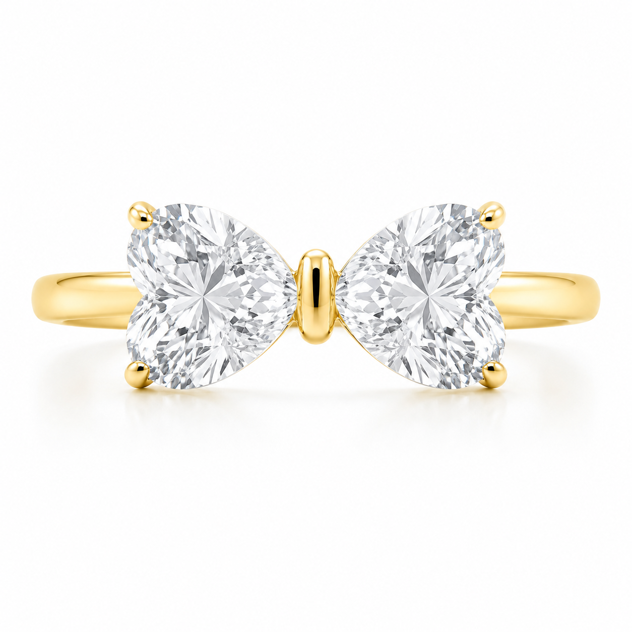 3 Carat Diamond Twin Hearts Ring in 14K Yellow Gold | Lab Grown Heart Diamond Ring