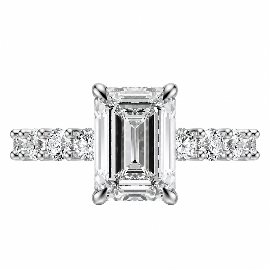 4 Carat Emerald Cut Lab Grown Diamond Engagement Ring in 14K White Gold front view - Future Jewelry