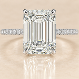 4 Carat Emerald Cut Lab Grown Diamond Engagement Ring, 14K White Gold