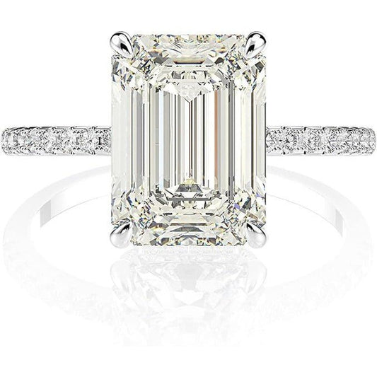 4 Carat Emerald - Cut Solar Diamond Engagement Ring – IGI Certified, 14K White Gold - Future Jewelry