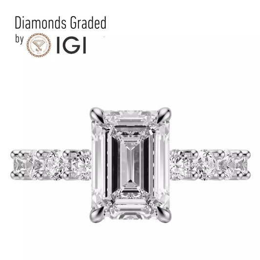 4 Carat Emerald - Cut Solar Diamond Engagement Ring – IGI Certified, 14K White Gold - Future Jewelry