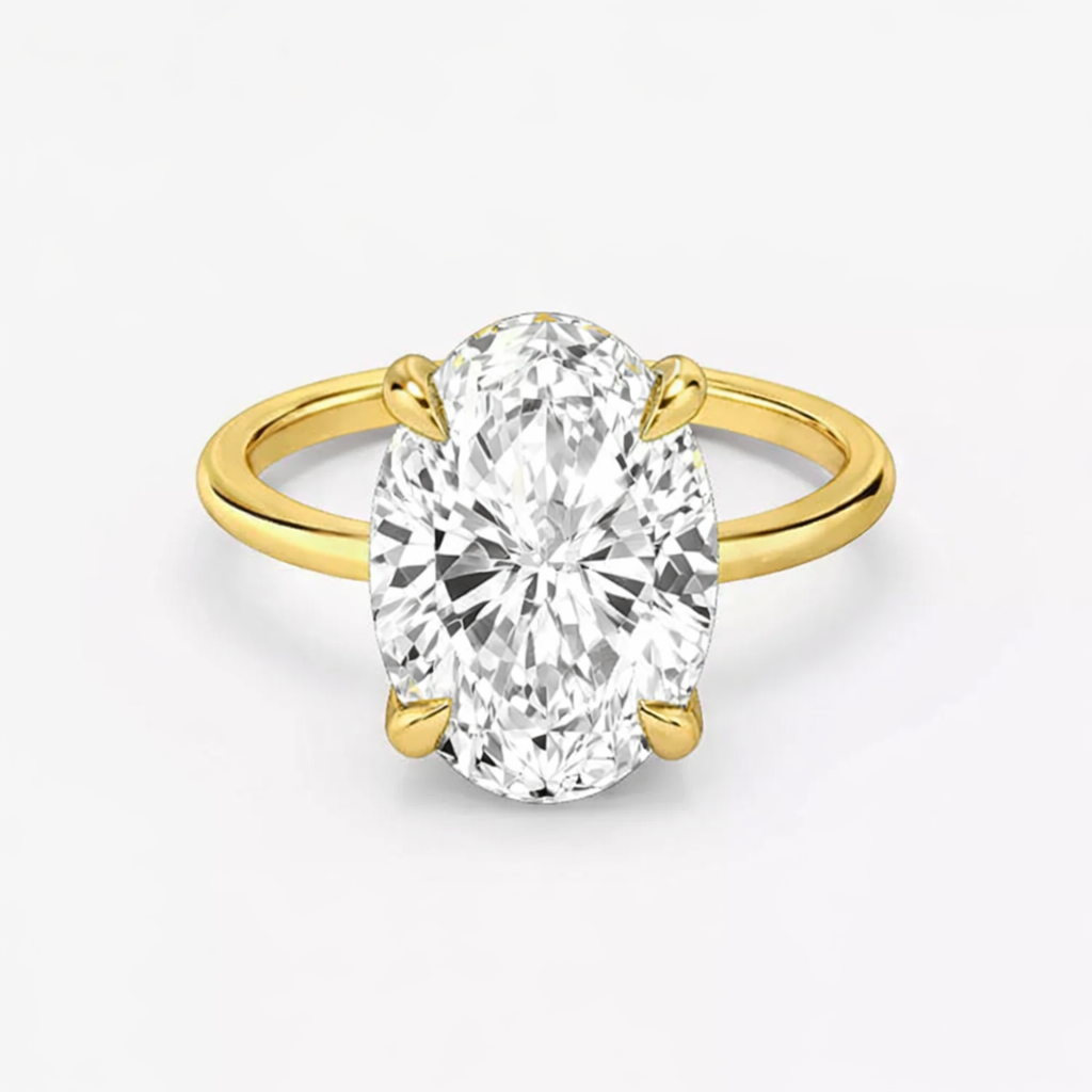 4 Carat Oval Cut Lab - Created Diamond Hidden Halo Engagement Ring in 14k Yellow Gold - Future Jewelry
