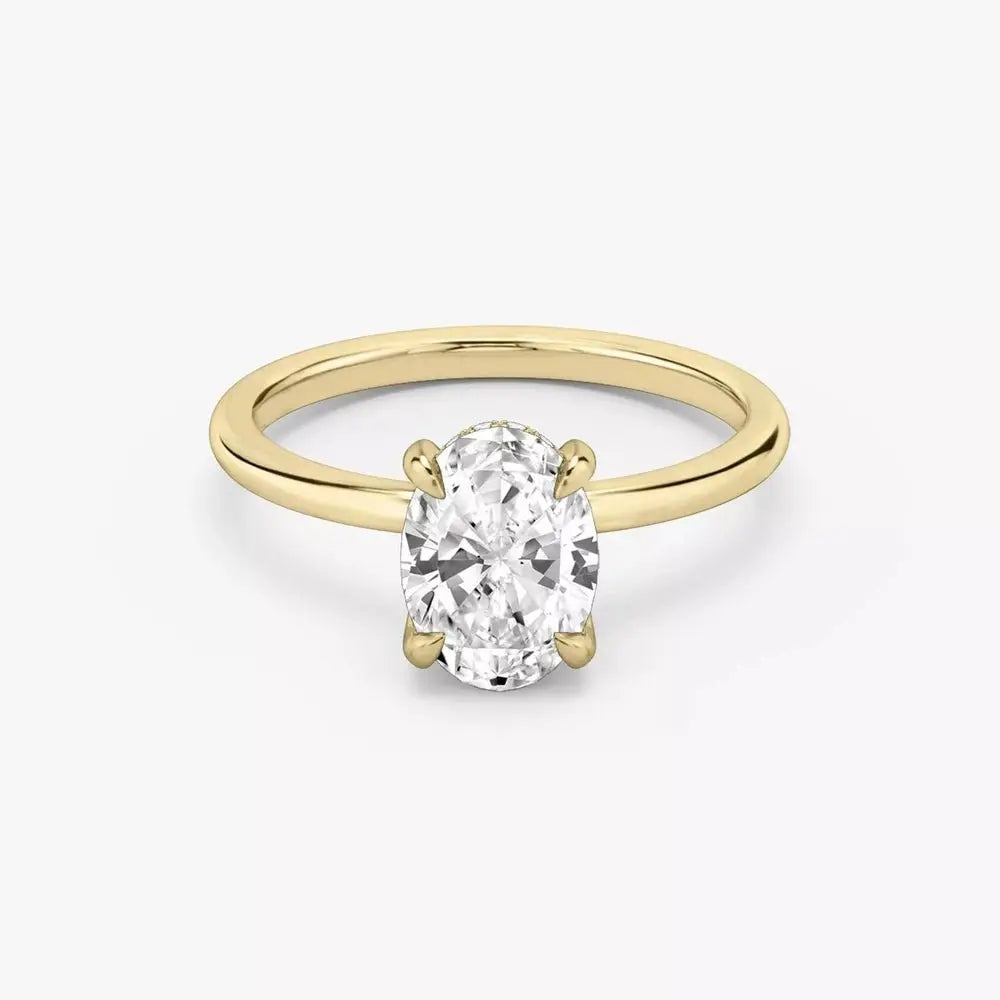 4 Carat Oval Cut Lab - Created Diamond Hidden Halo Engagement Ring in 14k Yellow Gold - Future Jewelry