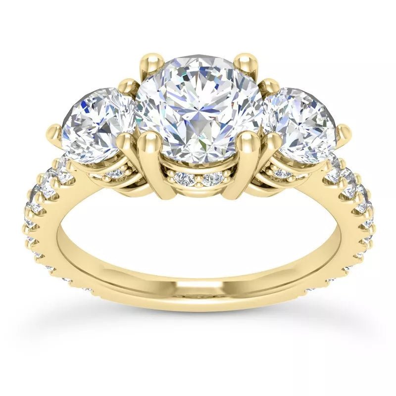 4.10 Carat E VS1 Round - Cut Solar Diamond Three - Stone Engagement Ring – Certified 14K Yellow Gold - Future Jewelry