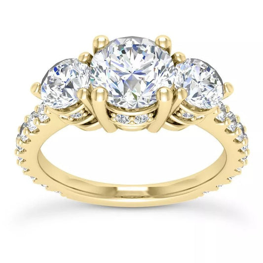 4.10 Carat E VS1 Round - Cut Solar Diamond Three - Stone Engagement Ring – Certified 14K Yellow Gold - Future Jewelry