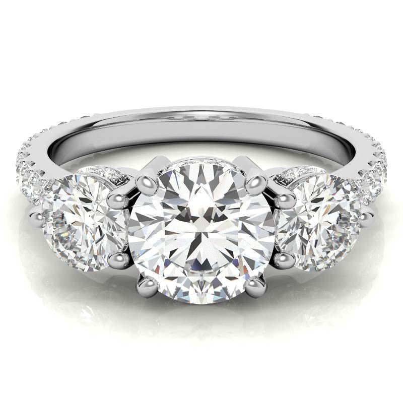 4.10 Carat E VS1 Round - Cut Solar Diamond Three - Stone Engagement Ring – Certified 14K Yellow Gold - Future Jewelry
