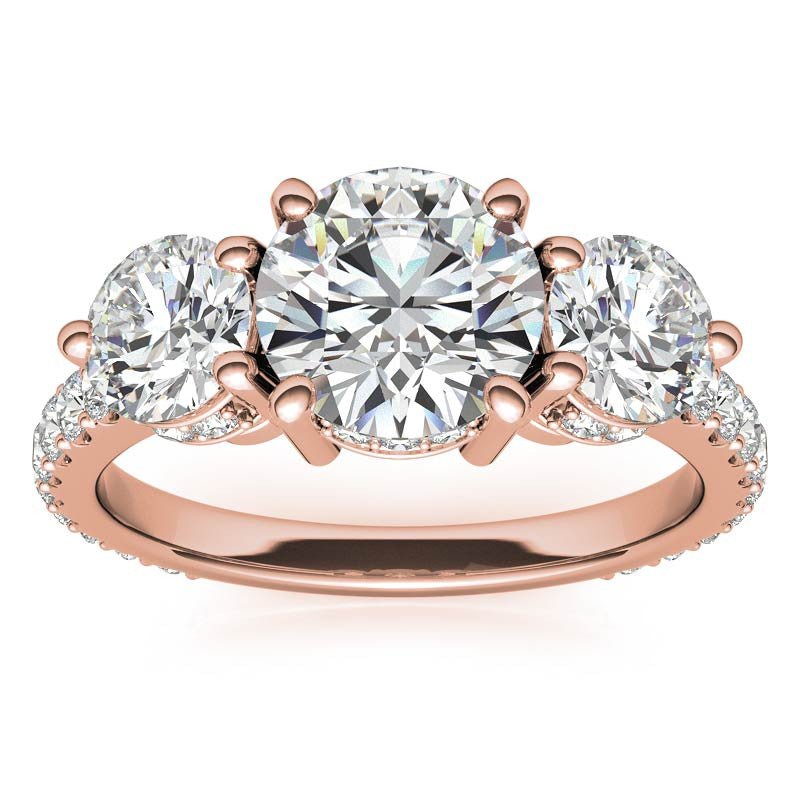 4.10 Carat E VS1 Round - Cut Solar Diamond Three - Stone Engagement Ring – Certified 14K Yellow Gold - Future Jewelry