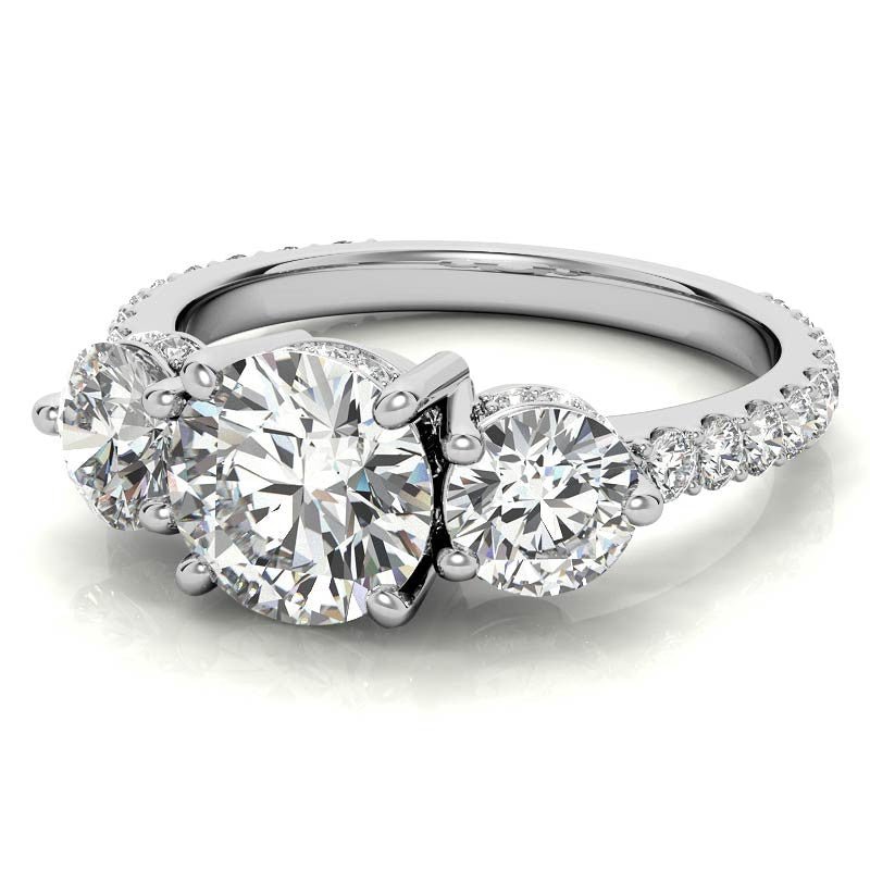 4.10 Carat E VS1 Round - Cut Solar Diamond Three - Stone Engagement Ring – Certified 14K Yellow Gold - Future Jewelry