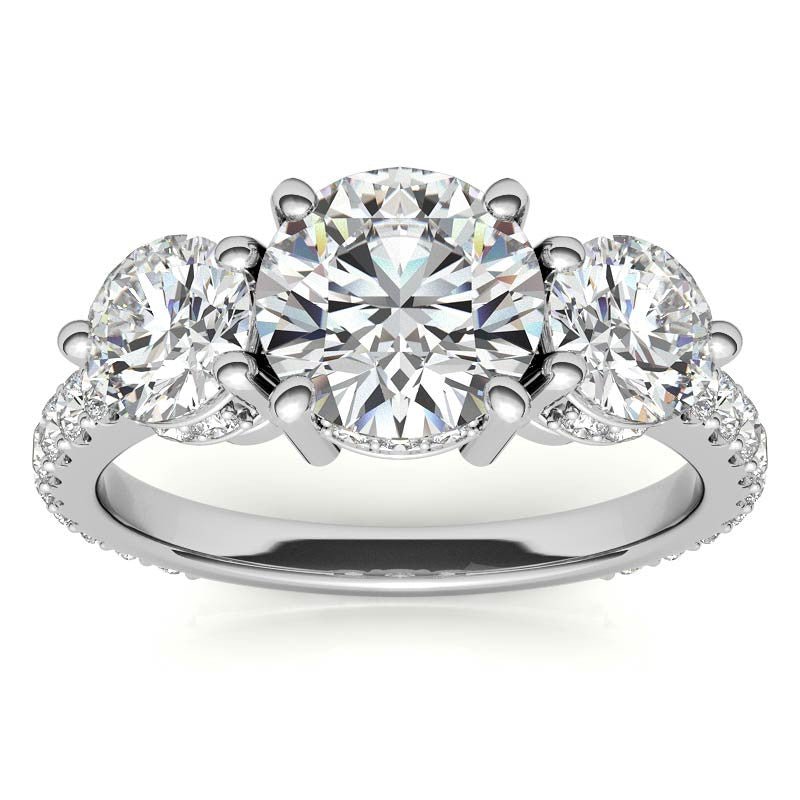 4.10 Carat E VS1 Round - Cut Solar Diamond Three - Stone Engagement Ring – Certified 14K Yellow Gold - Future Jewelry