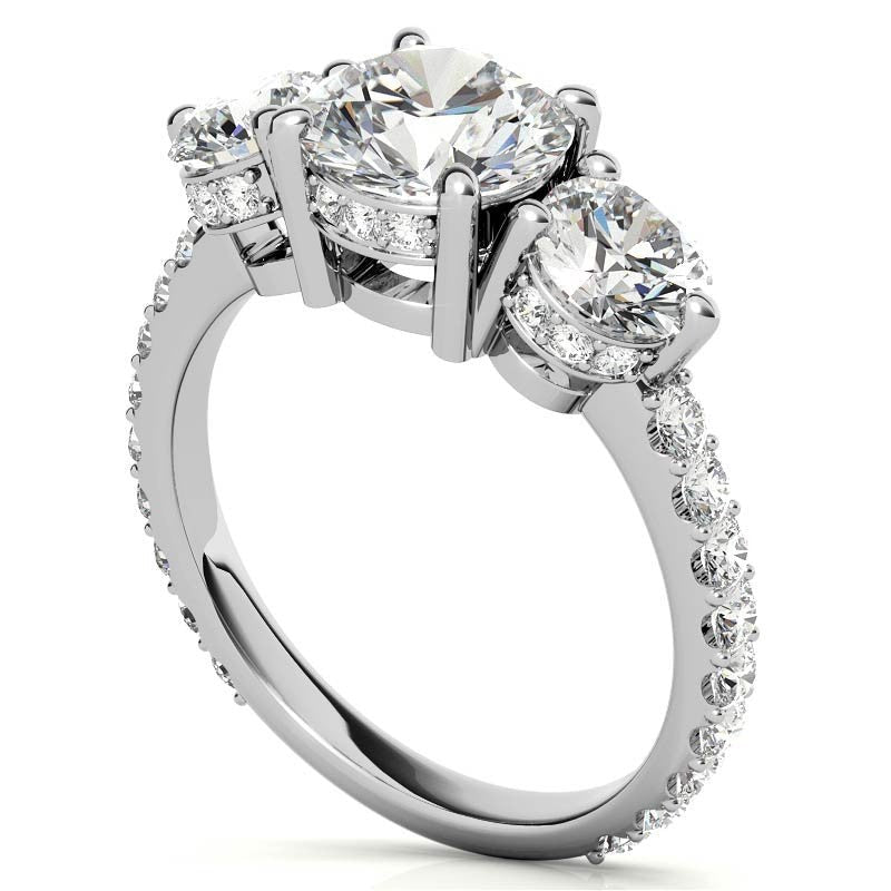 4.10 Carat E VS1 Round - Cut Solar Diamond Three - Stone Engagement Ring – Certified 14K Yellow Gold - Future Jewelry