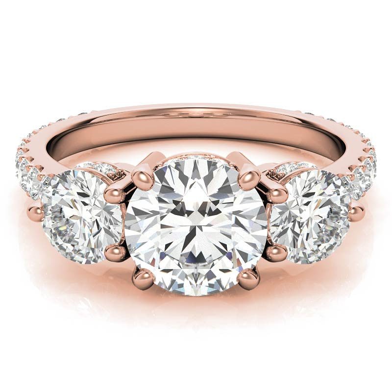 4.10 Carat E VS1 Round - Cut Solar Diamond Three - Stone Engagement Ring – Certified 14K Yellow Gold - Future Jewelry