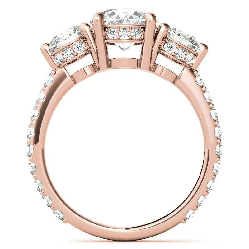 4.10 Carat Round Cut Lab Grown Diamond Three Stone Engagement Ring in 14K Yellow Gold, E VS1 Certified - Future Jewelry