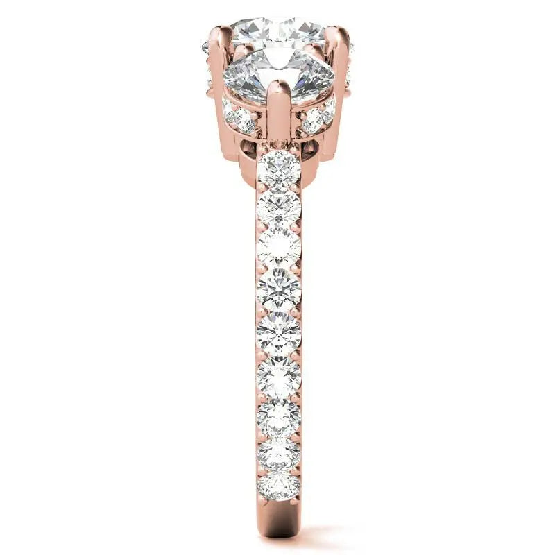 4.10 Carat Round Cut Lab Grown Diamond Three Stone Engagement Ring in 14K Yellow Gold, E VS1 Certified - Future Jewelry