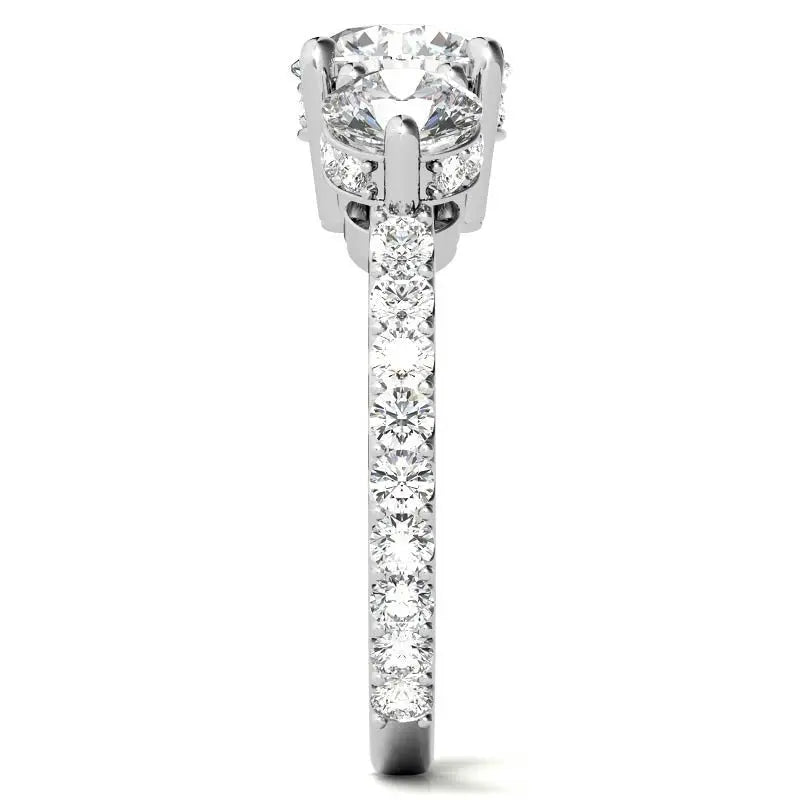 4.10 Carat Round Cut Lab Grown Diamond Three Stone Engagement Ring in 14K Yellow Gold, E VS1 Certified - Future Jewelry