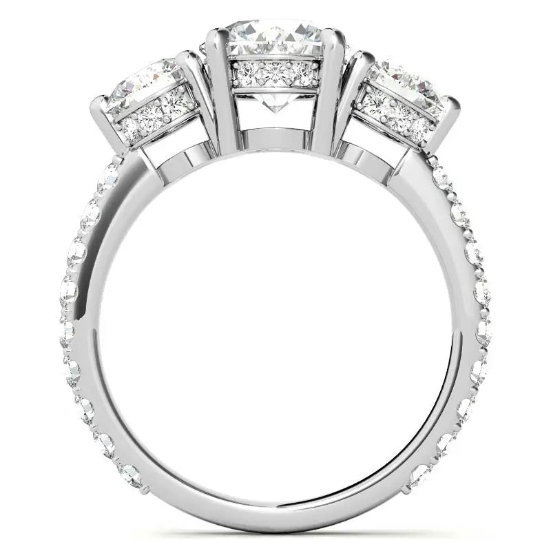 4.10 Carat Round Cut Lab Grown Diamond Three Stone Engagement Ring in 14K Yellow Gold, E VS1 Certified - Future Jewelry