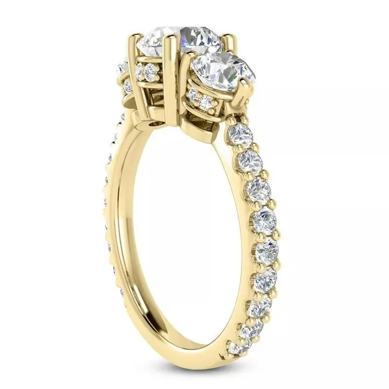 4.10 Carat Round Cut Lab Grown Diamond Three Stone Engagement Ring in 14K Yellow Gold, E VS1 Certified - Future Jewelry