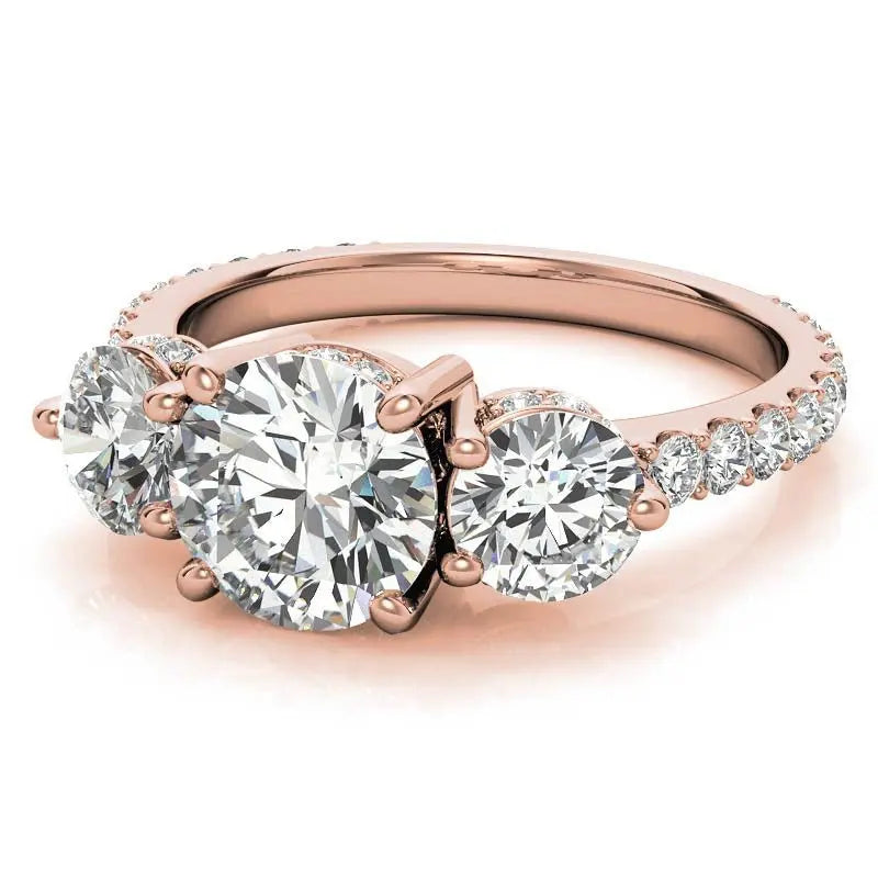 4.10 Carat Round Cut Lab Grown Diamond Three Stone Engagement Ring in 14K Yellow Gold, E VS1 Certified - Future Jewelry