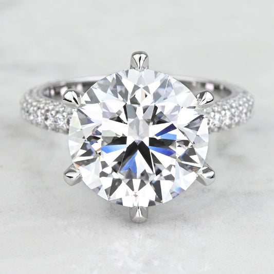 3.20 Carat Round-Cut Engagement Ring with Side Stones – Certified, 14K White Gold