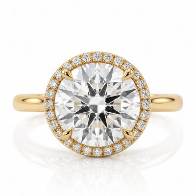 The Crown Halo, 4 Carat Pink Lab Grown Diamond Halo Engagement Ring, 14K Yellow Gold, IGI Certified
