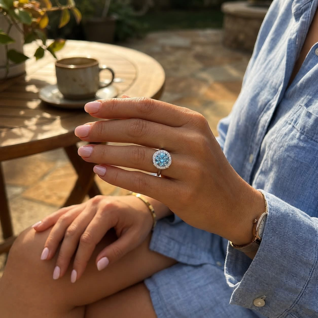 The Blue Azure Halo™ | 3 Carat Blue Lab Grown Diamond Halo Engagement Ring | 14K Gold or Platinum | IGI Certified