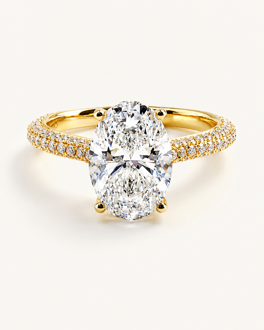 3 Carat Oval Lab Grown Diamond Pave Cathedral Engagement Ring | 14K Gold &amp; Platinum | IGI Certified