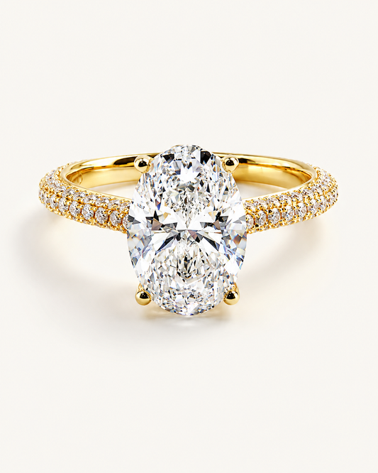 3 Carat Diamond Ring | Oval Lab Grown Diamond Pave Cathedral Engagement Ring in 14K Gold and Platinum - Future Jewelry