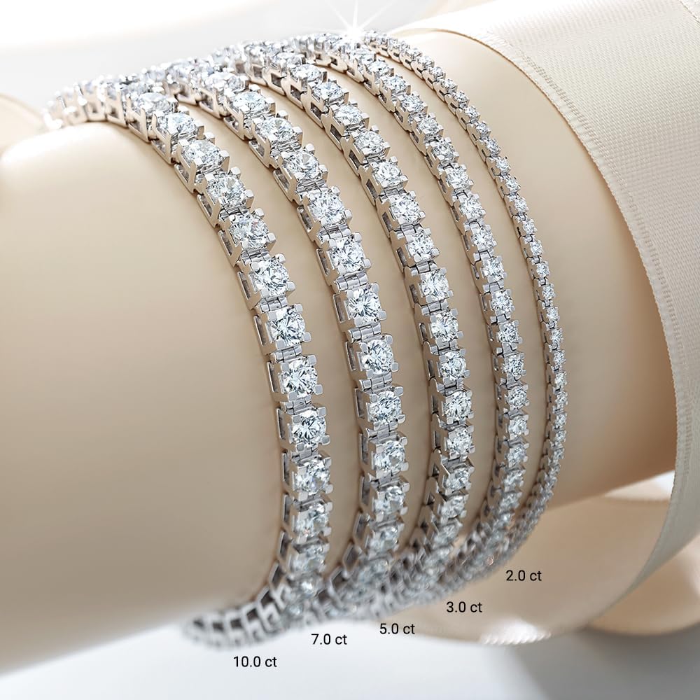 5 Carat - 10 Carat Lab Grown Diamond Tennis Bracelet | 14K White Gold Round - shape Four prong Diamond Tennis Bracelet - Future Jewelry