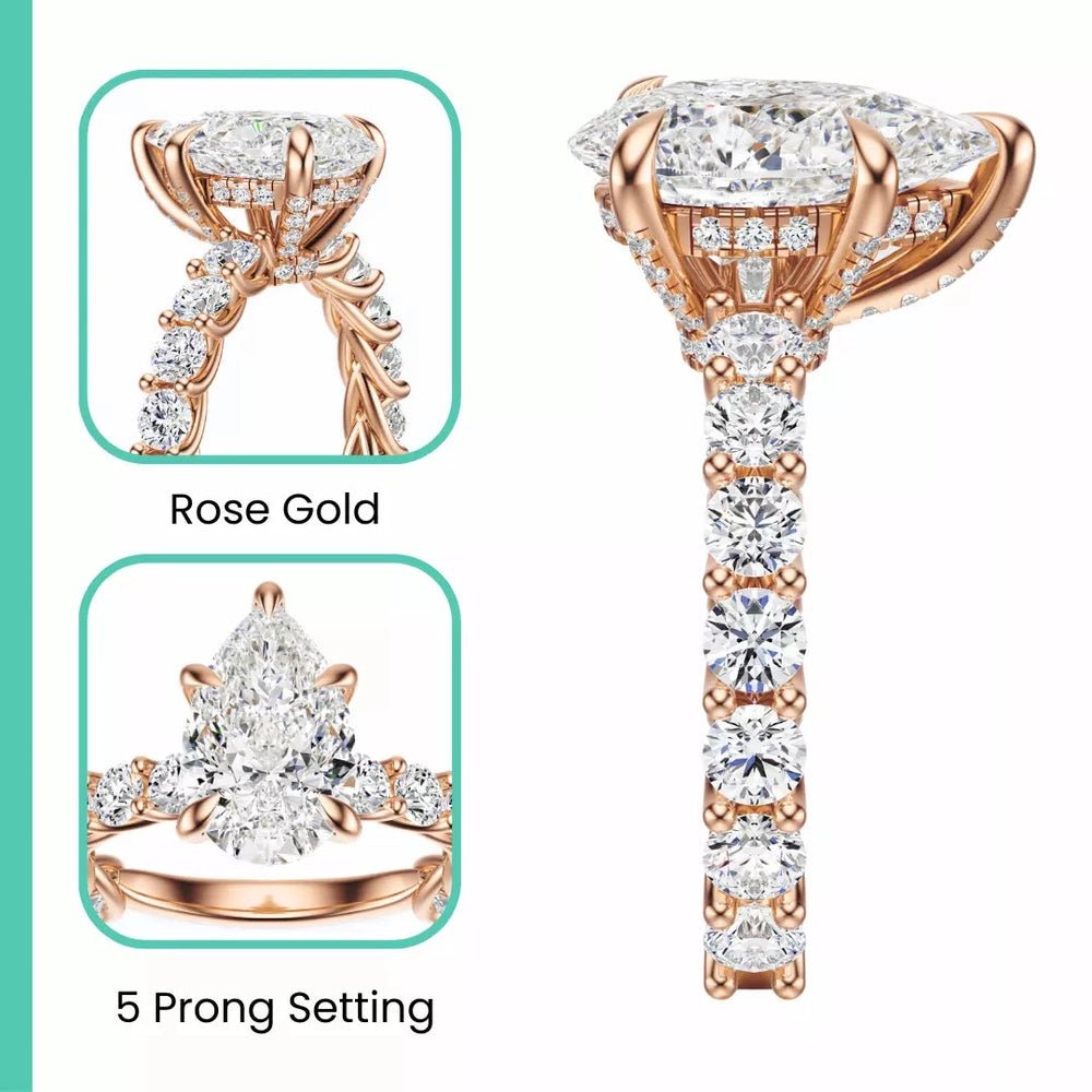 5.15 CT Pear Cut Diamond Engagement Ring in Rose Gold - Future Jewelry