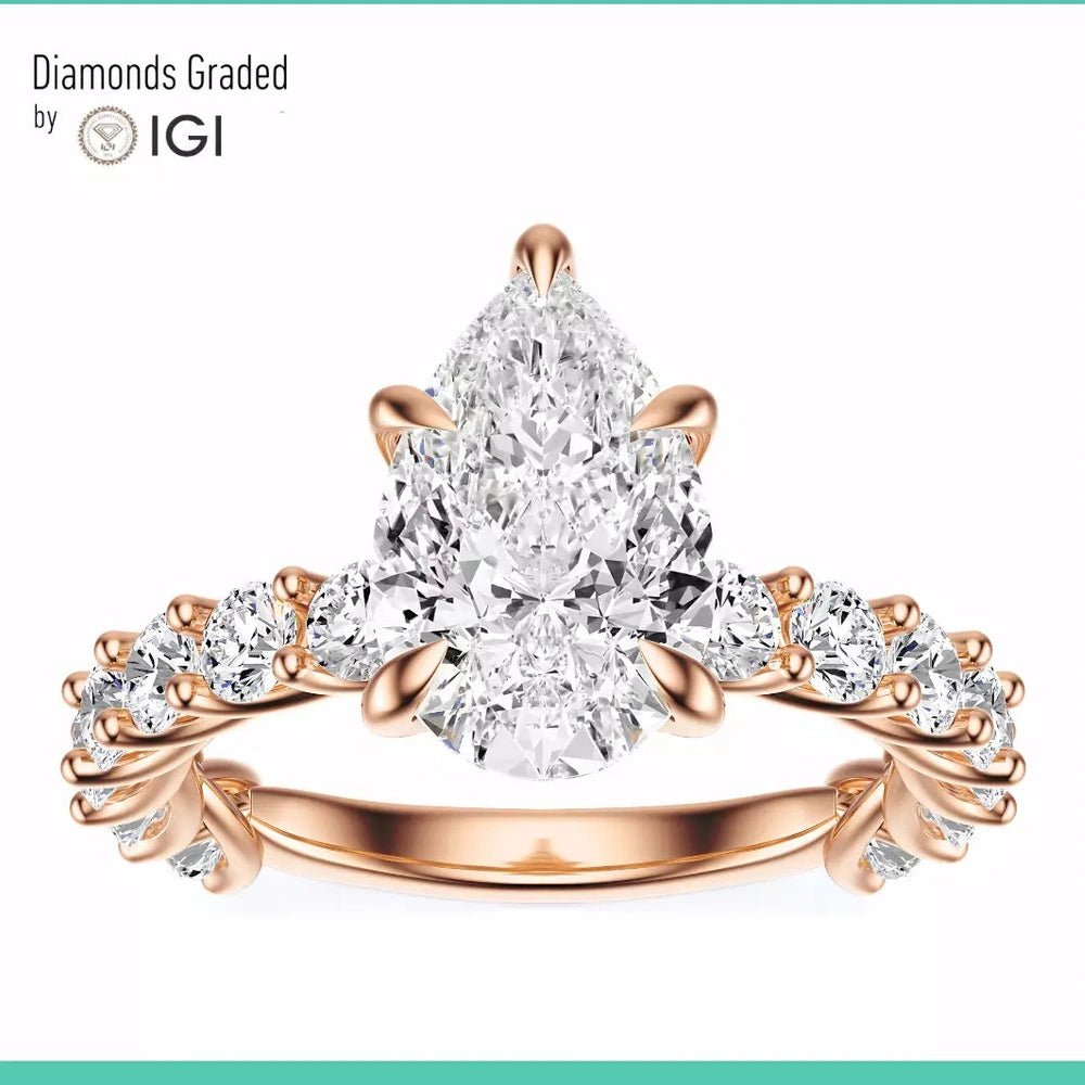 5.15 CT Pear Cut Diamond Engagement Ring in Rose Gold - Future Jewelry