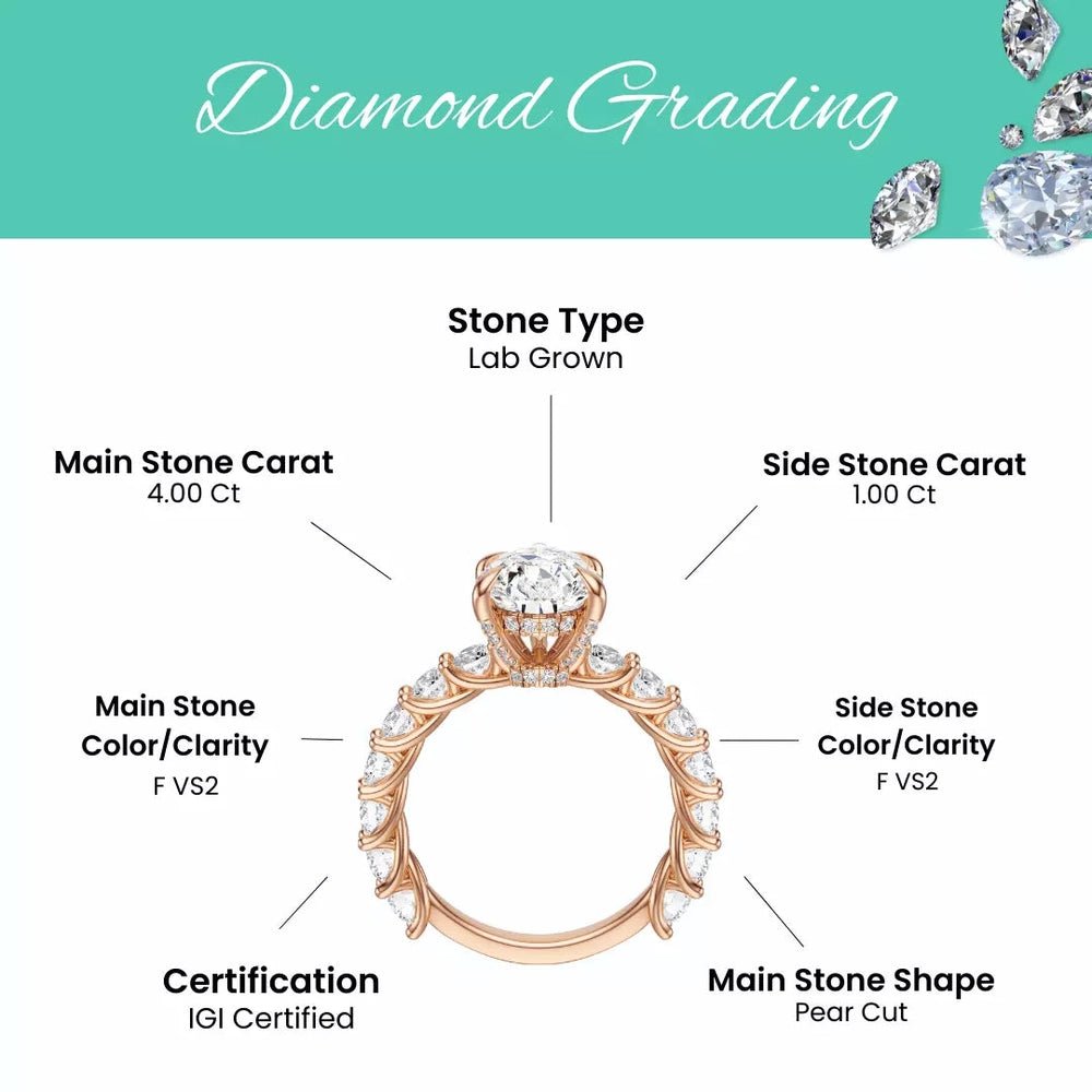 5.15 CT Pear Cut Diamond Engagement Ring in Rose Gold - Future Jewelry