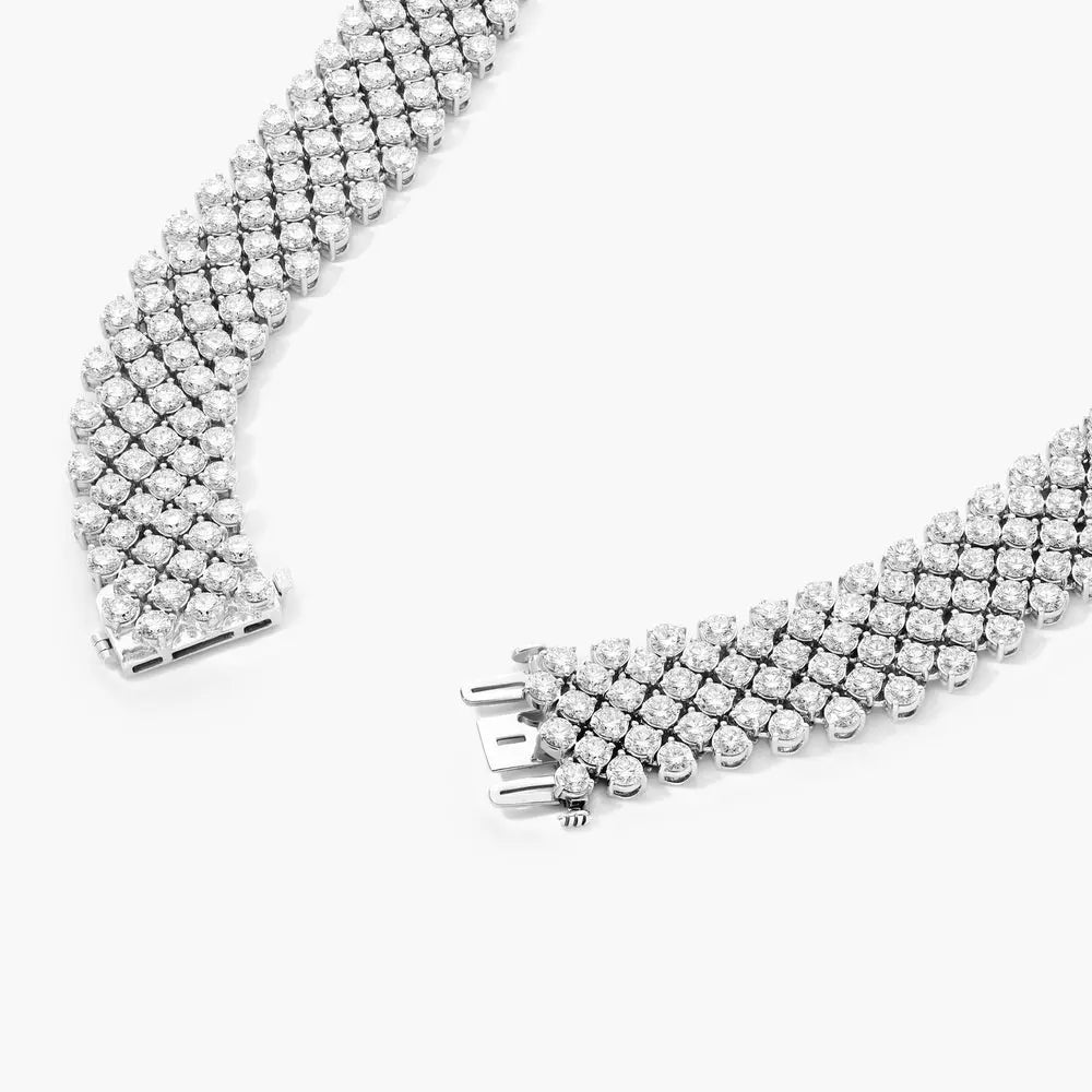 58 Carat Lab Grown Diamond Mesh V Necklace in 14K White Gold worn on neck - Future Jewelry