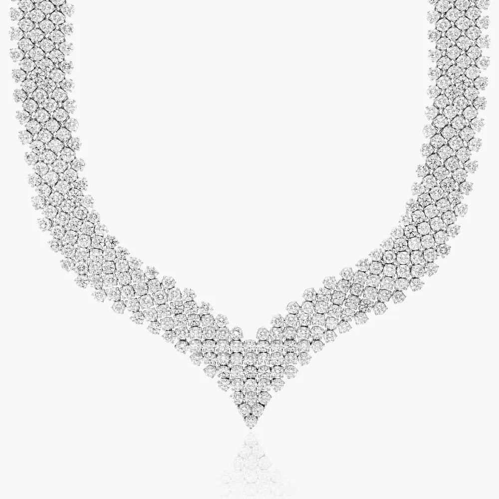 58 Carat Lab Grown Diamond Mesh V Necklace in 14K White Gold - Future Jewelry