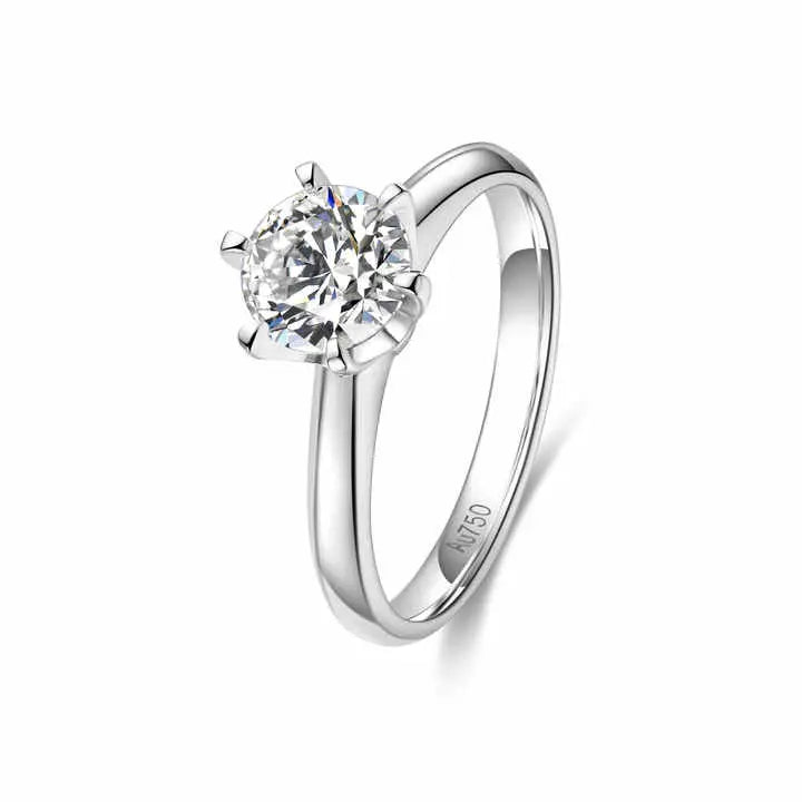 6 Claw Round Lab Grown Diamond Ring in White Gold, side view - Future Jewelry