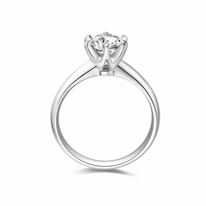 6 Claw Round Lab Grown Diamond Ring in White Gold, top view - Future Jewelry