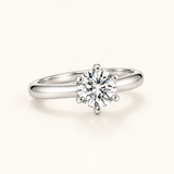 Round Lab Grown Diamond Ring, 6 Claw, White Gold