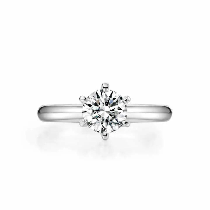 6 Claw Round Lab Grown Diamond Ring in White Gold - Future Jewelry