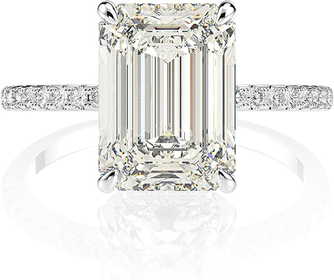 4 Carat Emerald-Cut Solar Diamond Engagement Ring – IGI Certified, 14K White Gold