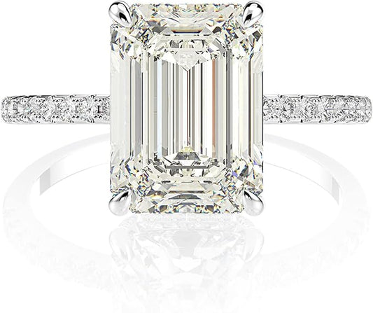 4 Carat Emerald-Cut Solar Diamond Engagement Ring – IGI Certified, 14K White Gold