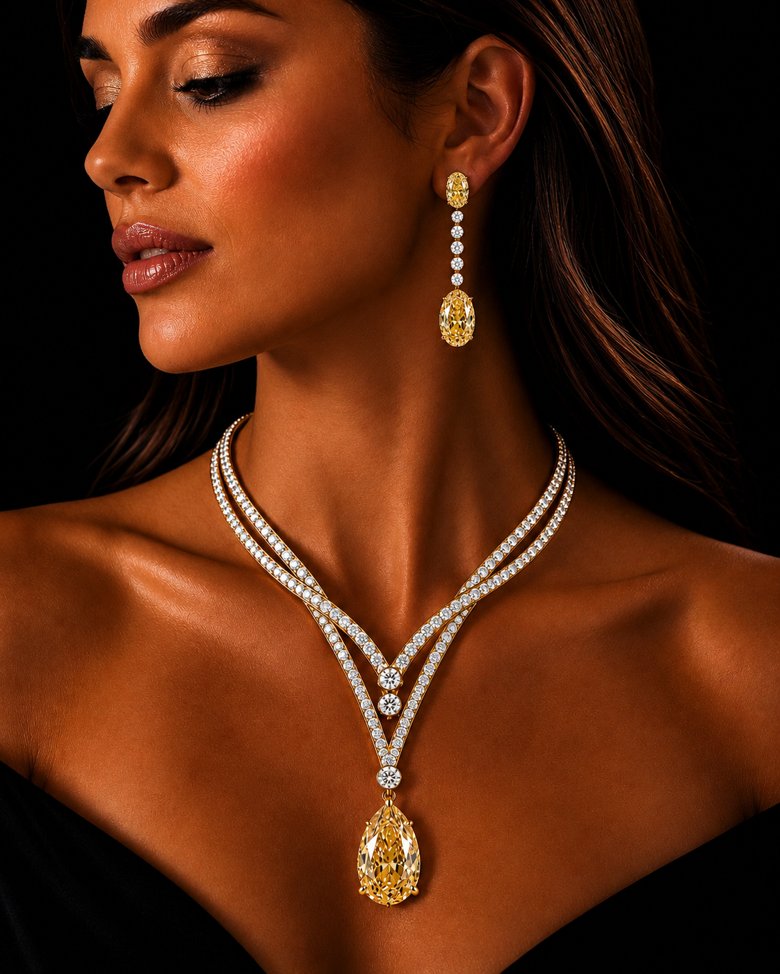 The Seraphina Eclipse LG Diamond Necklace. Pearl Yellow LG Diamond Pendant Necklace in 14k Gold. 1 of 18 Ever Made