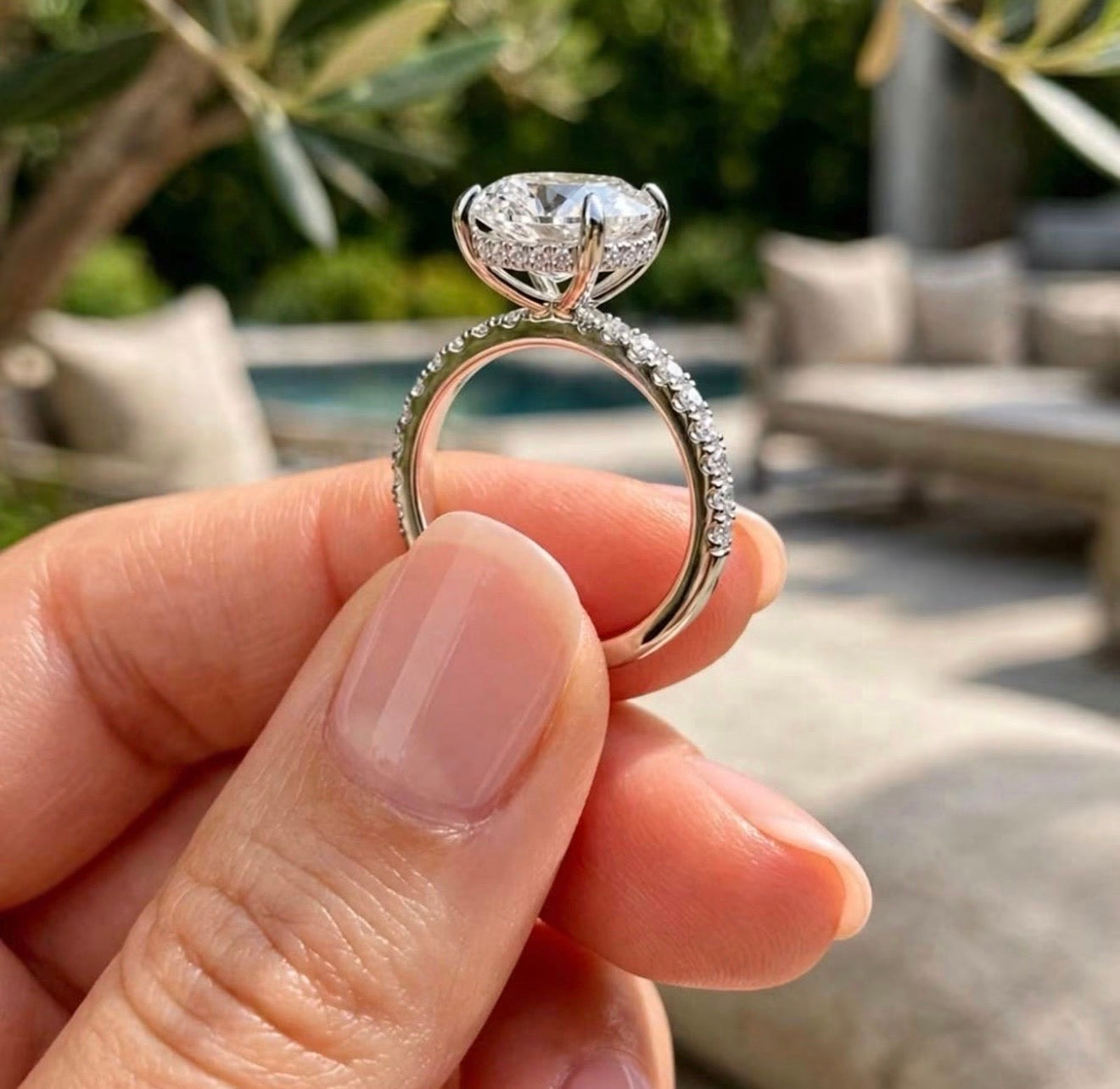 3 Carat Oval Lab Diamond Ring, Hidden Halo