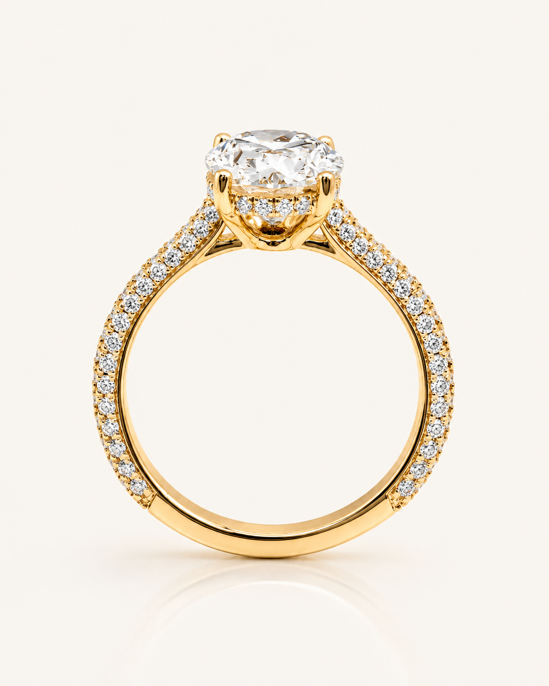 3 Carat Oval Lab Grown Diamond Pave Cathedral Engagement Ring | 14K Gold &amp; Platinum | IGI Certified
