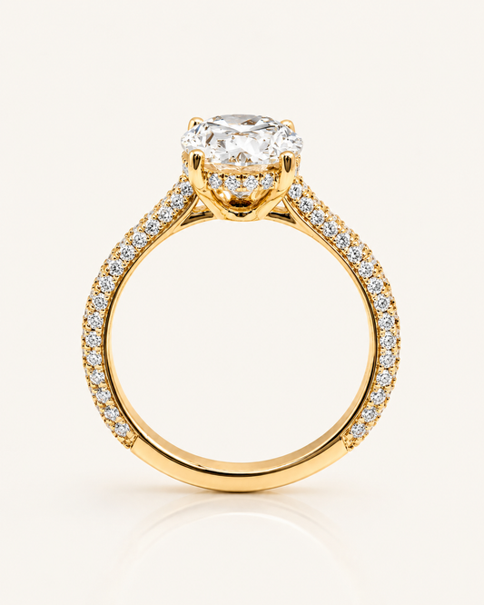 3 Carat Diamond Ring | Oval Lab Grown Diamond Pave Cathedral Engagement Ring in 14K Gold and Platinum - Future Jewelry